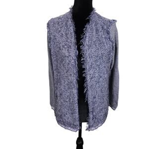 Carlise Cardigan Women L Blue Oceanic Frayed Fringe Trim CottageCore Beachy Cozy